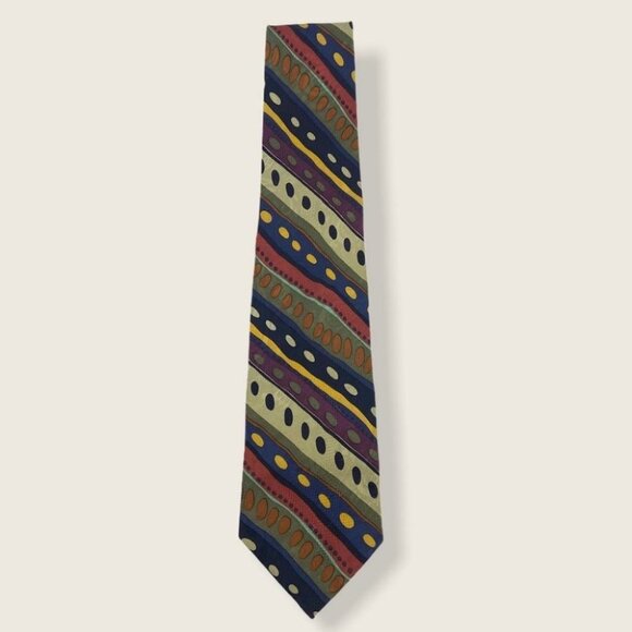 Consenso Milano 100% Silk Tie Multicolor Print Made In Italy Polka Dot Blue Plum - Picture 2 of 7